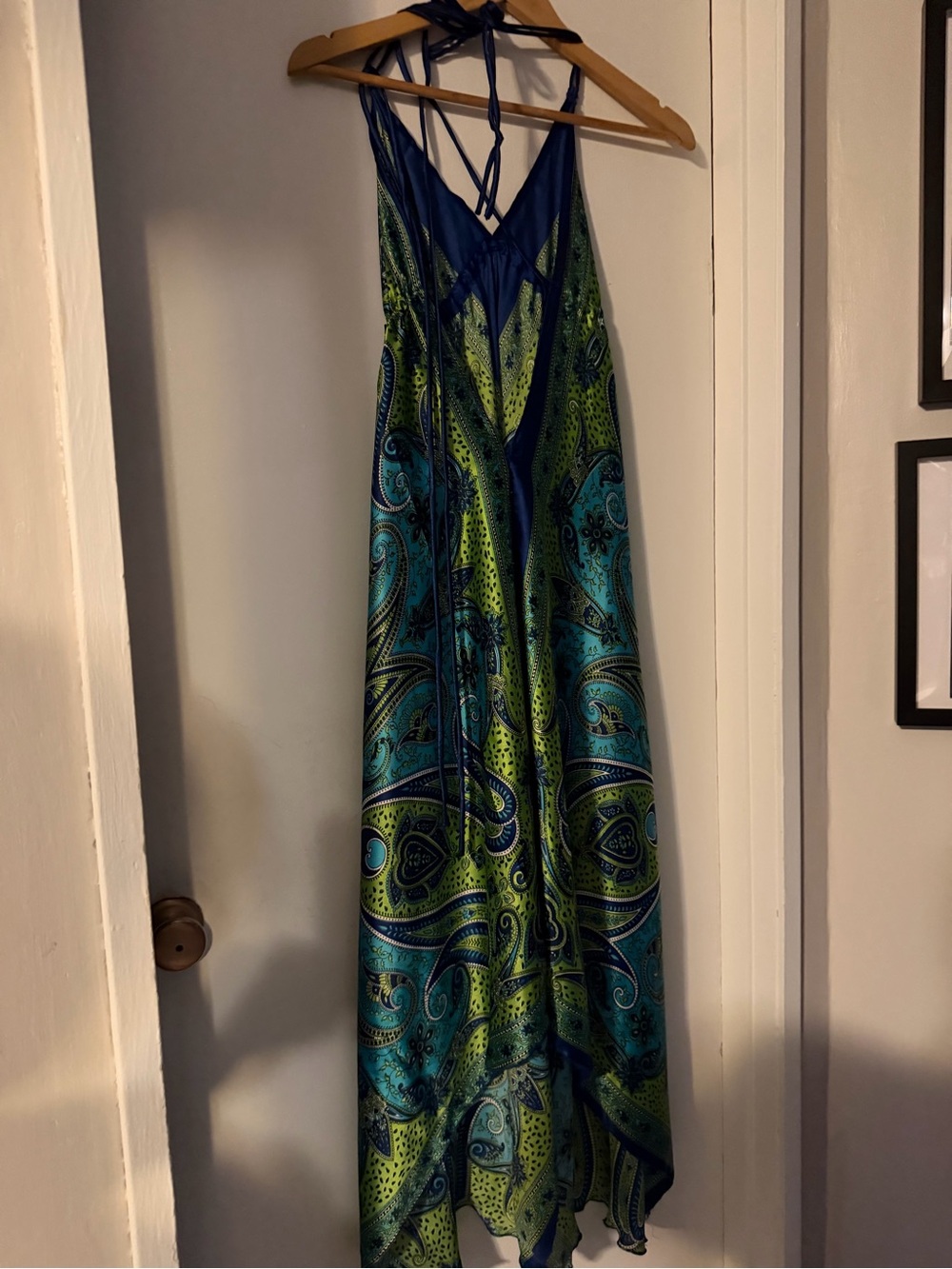 Blue & Green Paisley Halter Maxi Dress